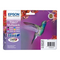 Epson T0807 Colibri - Pack de 6 - noire, cyan, cyan clair, magenta, magenta clair, jaune - original - cartouche d'encre