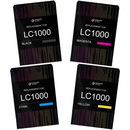 Cartouche d'encre équivalent à Brother LC1000 Pack de 4 Noir, Jaune, Cyan, Magenta