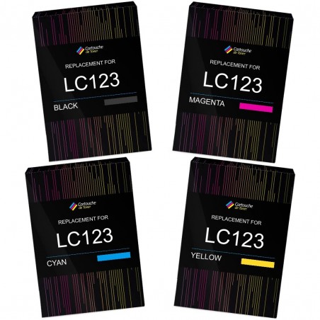 Cartouche d'encre équivalent à Brother LC123 Pack de 4 Noir, Jaune, Cyan, Magenta