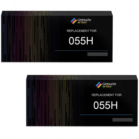 Toner équivalent à Canon 055HBK Pack de 2 Noir - Avec puce