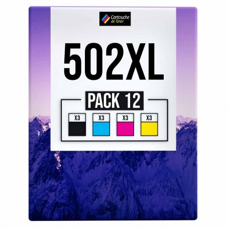 Pack de 12 cartouches compatibles 502XL Epson 3 noirs, 3 cyan, 3 magenta, 3 jaune