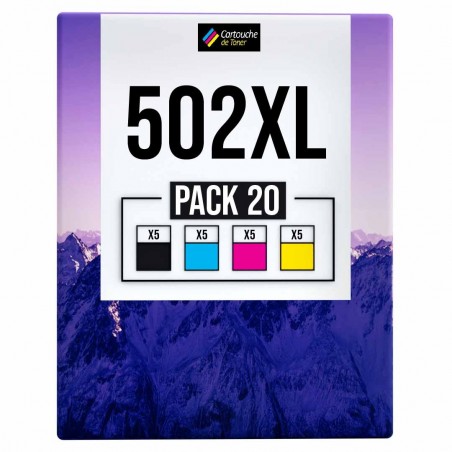 Pack de 20 cartouches compatibles 502XL Epson 5 noirs, 5 cyan, 5 magenta, 5 jaune