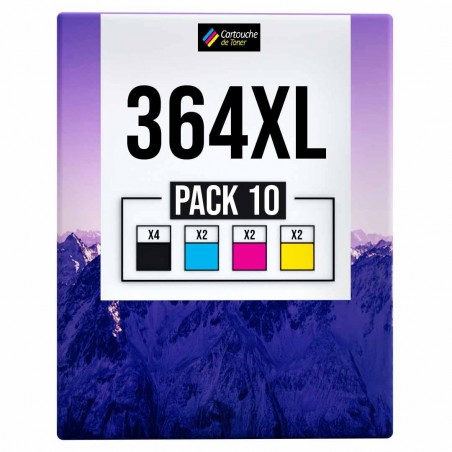 Pack de 10 cartouches compatibles 364XL HP 4 noirs, 2 cyan, 2 magenta, 2 jaune