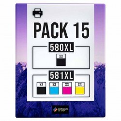 compatible Canon PGI-580 CLI-581 Pack de 15 cartouches d'encre Noir, Noir pigmenté , Cyan , Magenta , Jaune