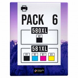 compatible Canon PGI-580 CLI-581 Pack de 6 cartouches d'encre Noir, Noir pigmenté , Cyan , Magenta , Jaune