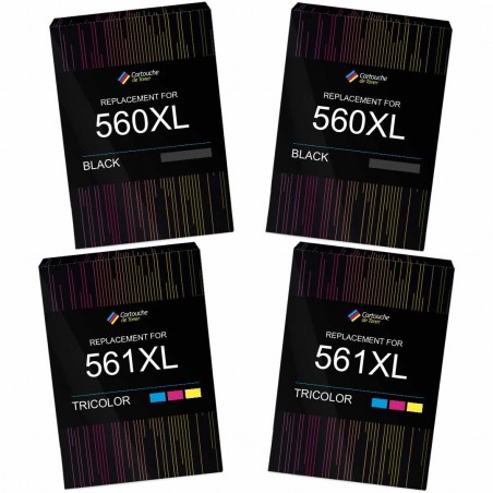 Pack de 4 cartouches compatibles PG-560XL CL-561XL Canon 2 noirs, 2 couleurs