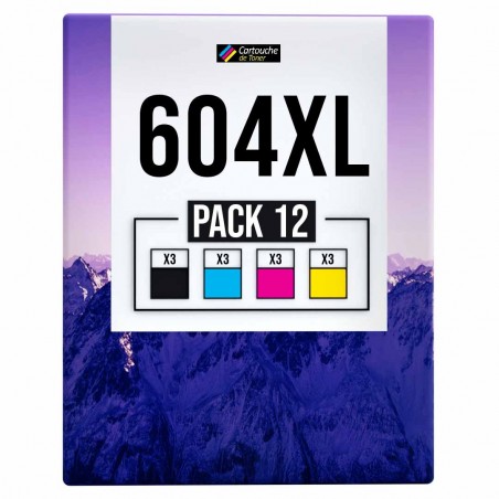 compatible Epson 604XL Pack de 12 cartouches d'encre Noir, Jaune, Cyan, Magenta